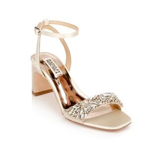 BADGLEY MISCHKA Women's Marsha Satin Rhinestone Heels Size 9 Ivory Sandals NWOB